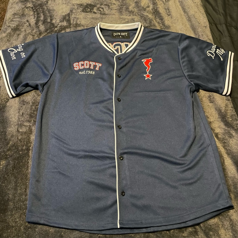 Calum Scott Baseball Jersey Dancing on my own promo size Large Blue embroidered